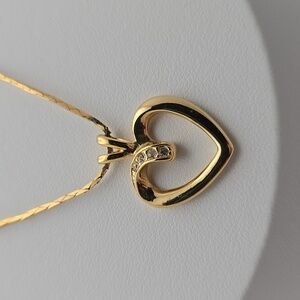 Gold Heart Rhinestone Diamond Pendant Necklace 17'' Casual Elegant Gift